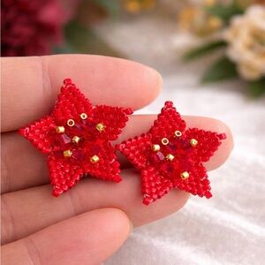 Red Beaded Star Earrings